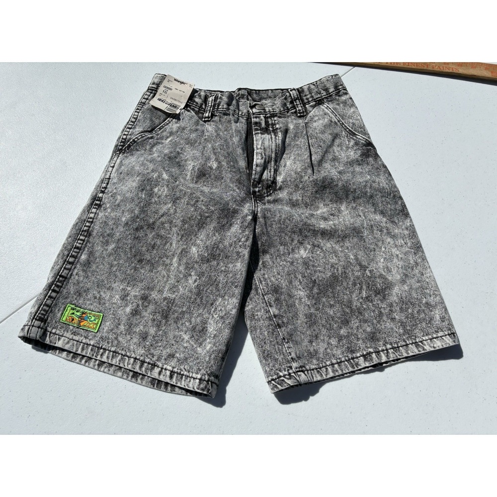 Vintage 90's Kids Wrangler Sport Shorts Sz 16 Jean Black Acid Wash